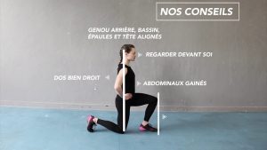 fente avant genou au sol avec alignement posture et conseils d'exécution
